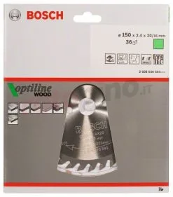 Lama Per Sega Circolare Optiline Wood 150x20/16mm T36 Bosch -Offerte Bosch Negozio lama per sega circolare optiline wood 150x20 16mm t36 bosch 28376