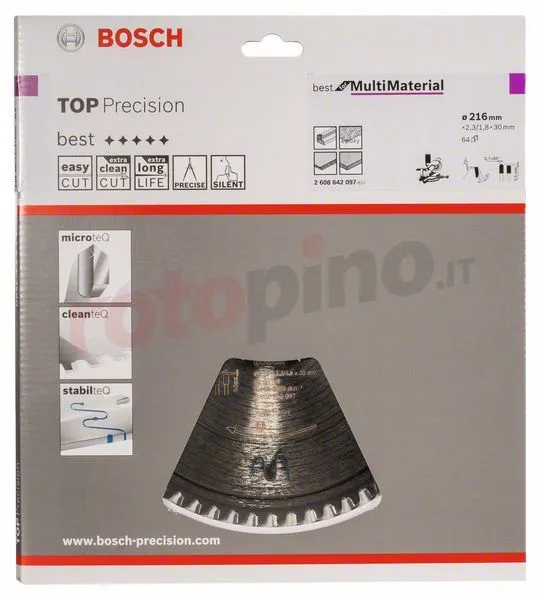 Lama Per Sega Circolare Top Precision Best For Multi Material 216x30mm T64 Bosch 4 Lama Per Sega Circolare Top Precision Best For Multi Material 216x30mm T64 Bosch - immagine 2